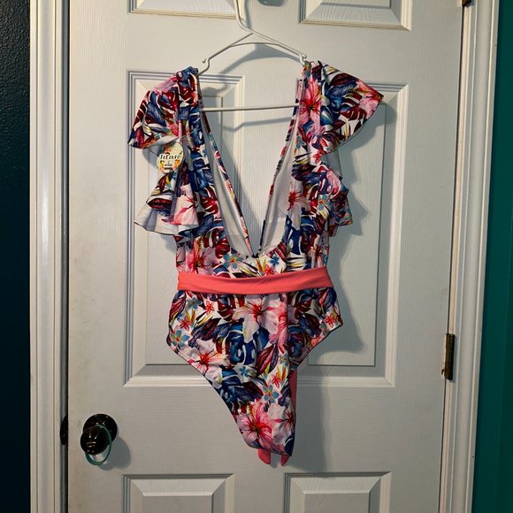 NWT Telaura One Piece Ruffle Floral Print Swimsuit - Picture 6 of 10